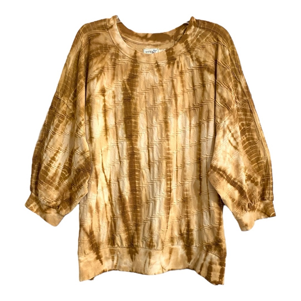 Terra & Sky brown & tan tie dye look textured top 2X
